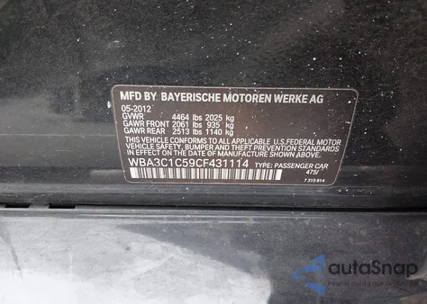 2012 BMW 328I from USA, damaged, VIN WBA3C1C59CF431114